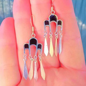 925 Sterling Silver Onyx Gemstone Fringe Dangle Earrings